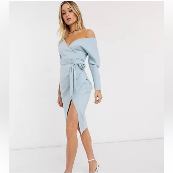 ASOS Dresses & Skirts - Asos DESIGN wrap tie dusty light blue midi dress